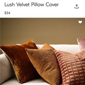 TWO West Elm Velvet Pillow Covers in Copper